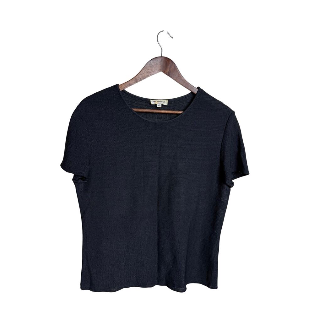 Vintage Giorgio Armani Le Collezioni Black 100% Linen Fine Knit Top 10